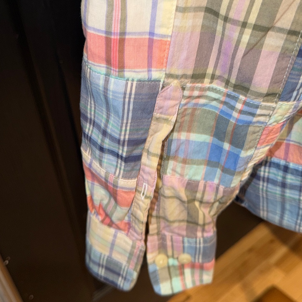 LL Bean Madras Plaid Patchwork Button Down Sz. La… - image 8